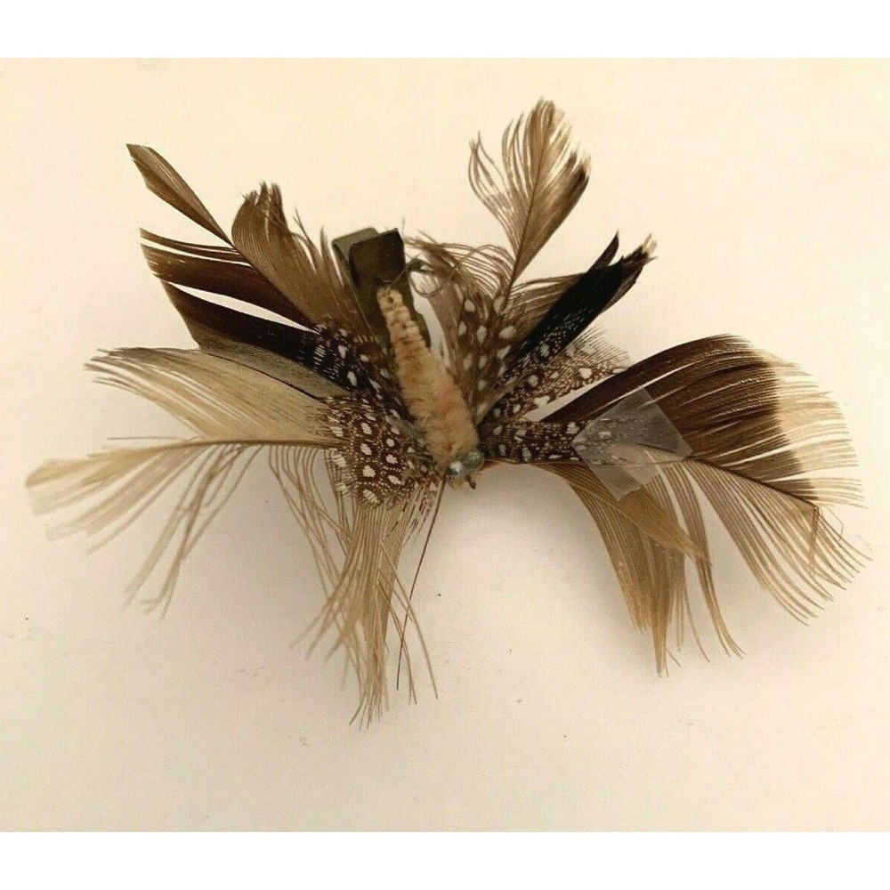 Vintage Small Butterfly Handcrafted Clip On from Feathers Brown 3" Wingspan